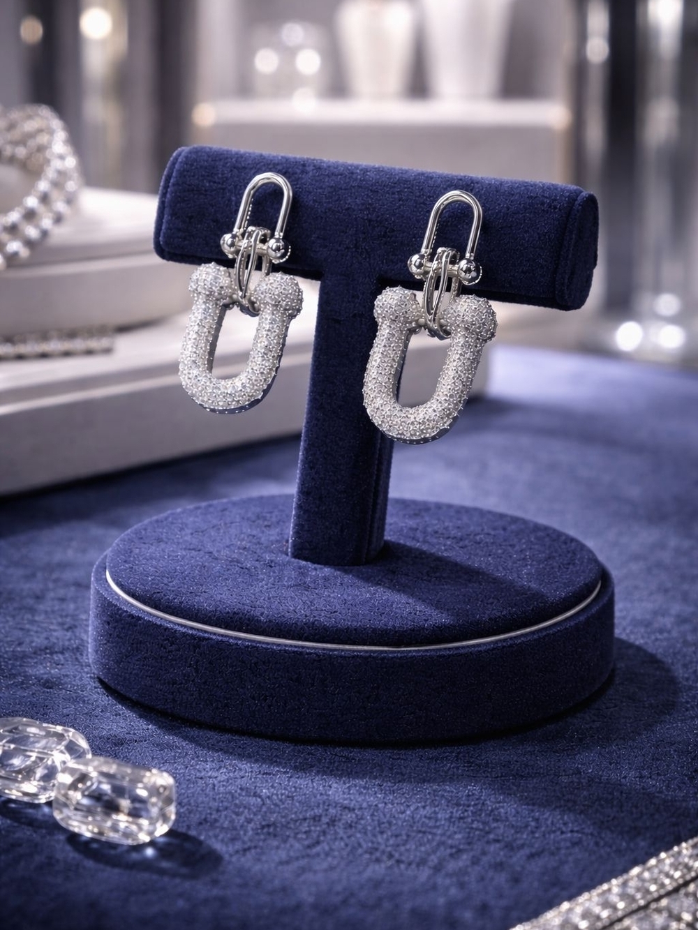 Silver Crystal U-Hoop Drop Earrings - Picture 5 of 5